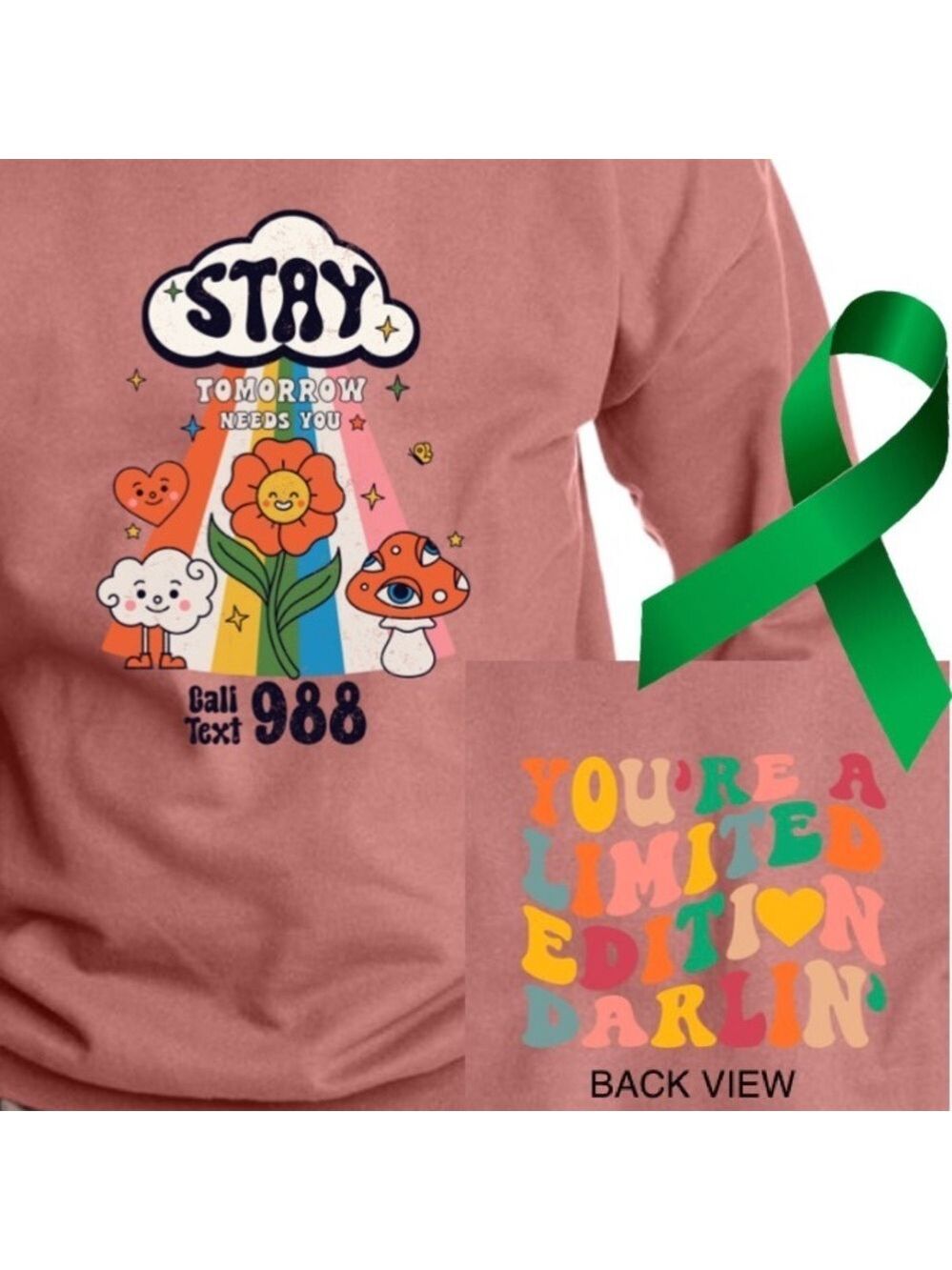 Stay mental health graphic crewneck raglan sweatshirt size large